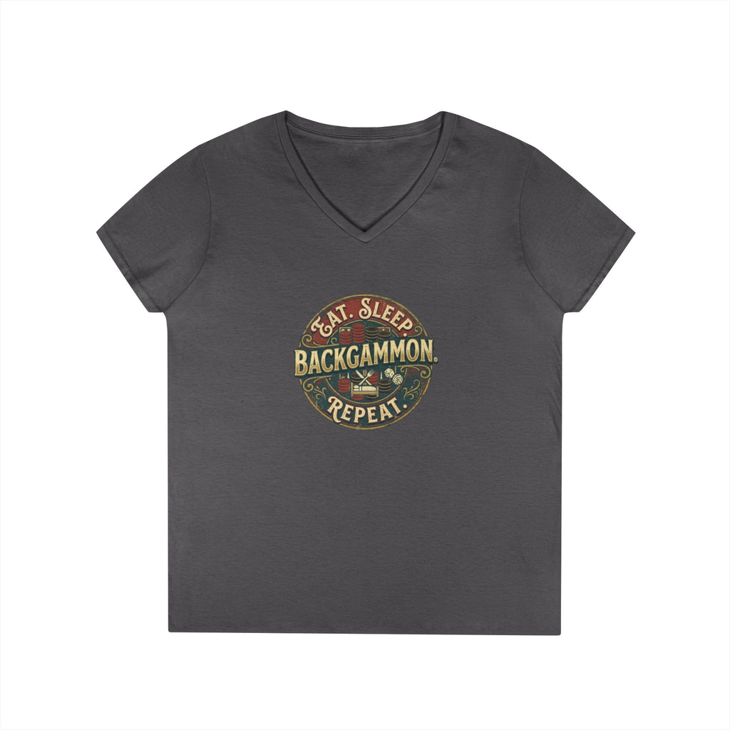 Eat. Sleep. Backgammon. Repeat. Ladies' V-Neck T-Shirt