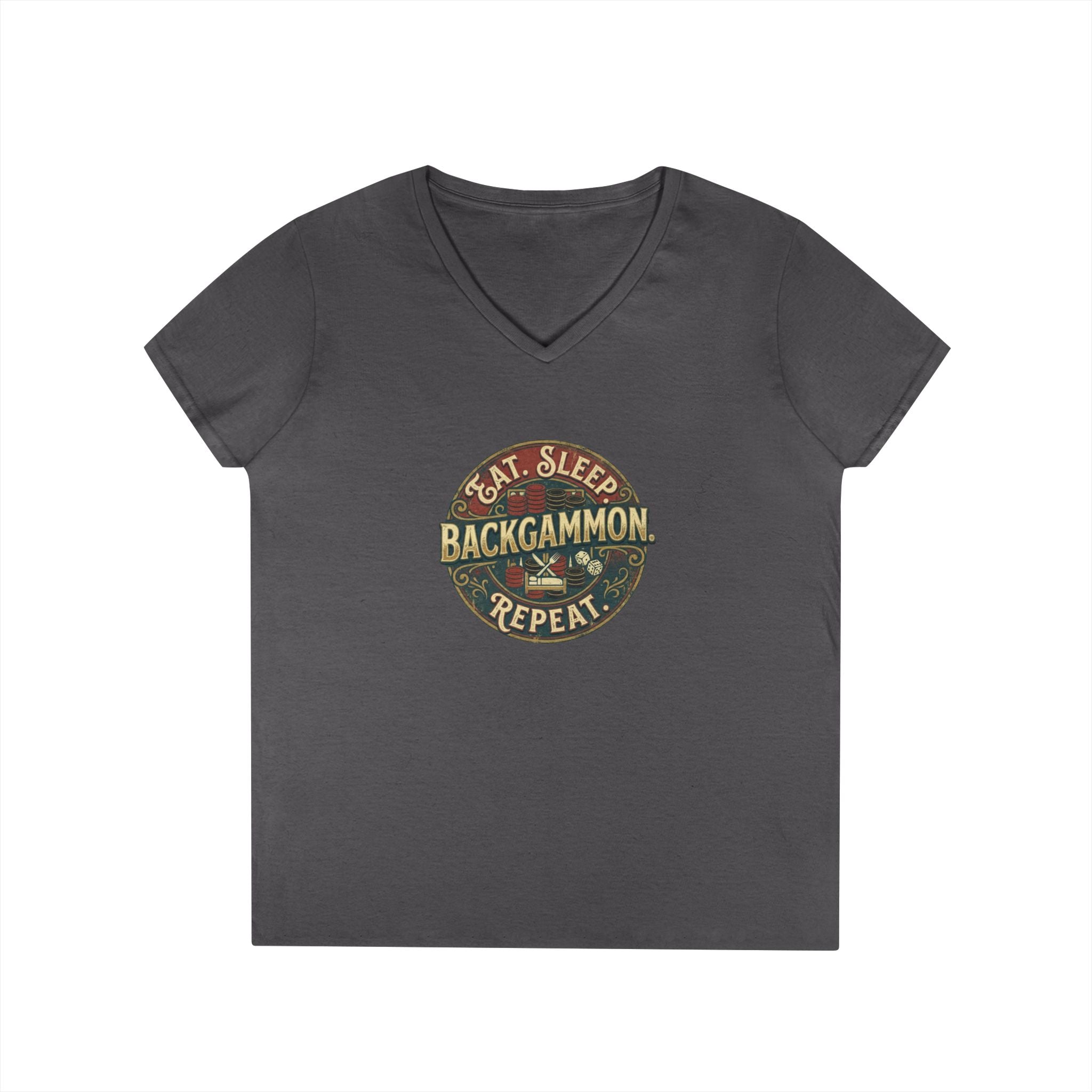 Eat. Sleep. Backgammon. Repeat. Ladies' V-Neck T-Shirt