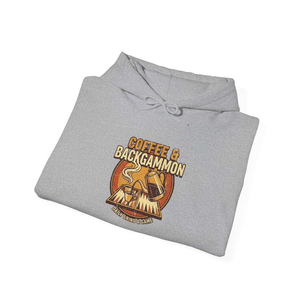 Coffee & Backgammon Unisex Heavy Blend™ Hooded Sweatshirt — Retro Coffee Lovers Game Night Sweatshirt