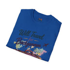 Backgammon Travel T-Shirt — "Will Travel for Backgammon" Vintage Suitcase Design