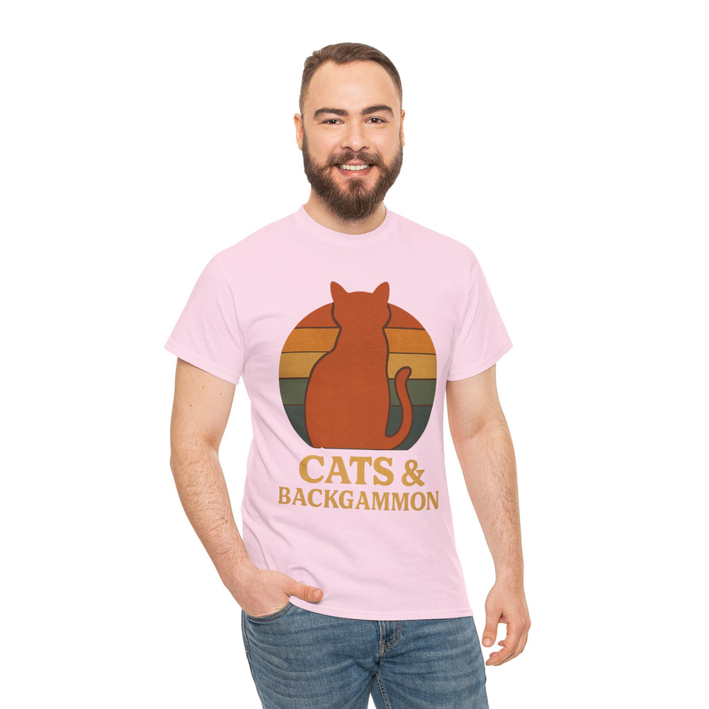 Retro Cat Silhouette Cats & Backgammon T-Shirt | Vintage Sunset Cat Tee