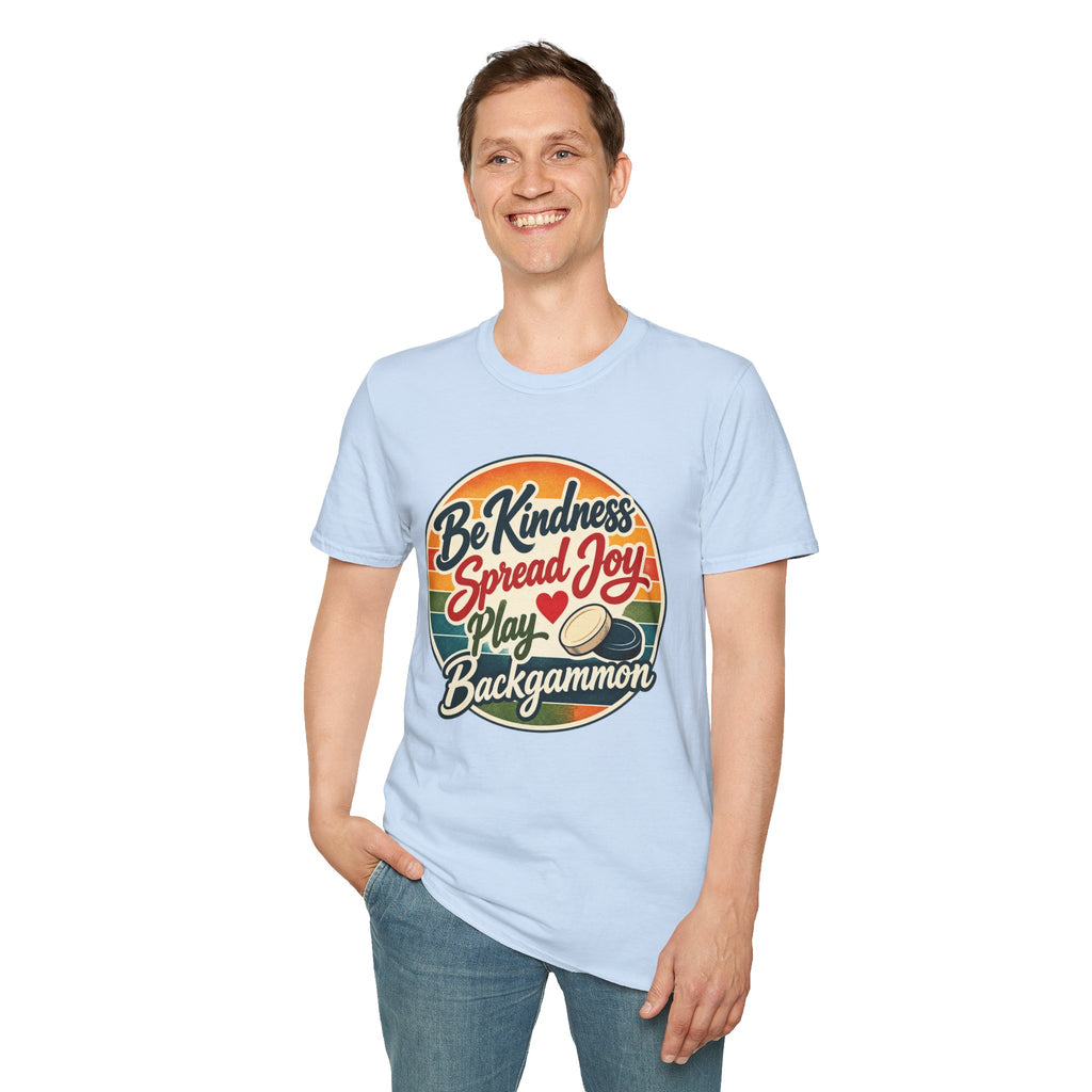 Backgammon T-Shirt — “Be Kindness Spread Joy Play Backgammon 2” Retro Graphic Tee