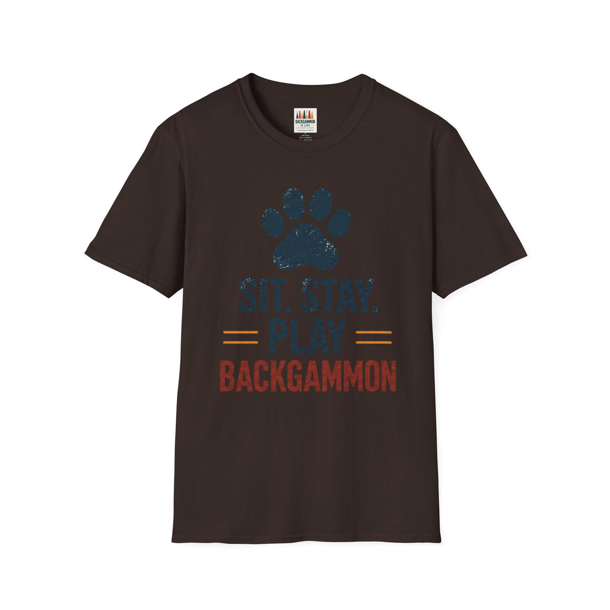 Backgammon T-Shirt — "Sit. Stay. Play Backgammon" Paw Print Tee
