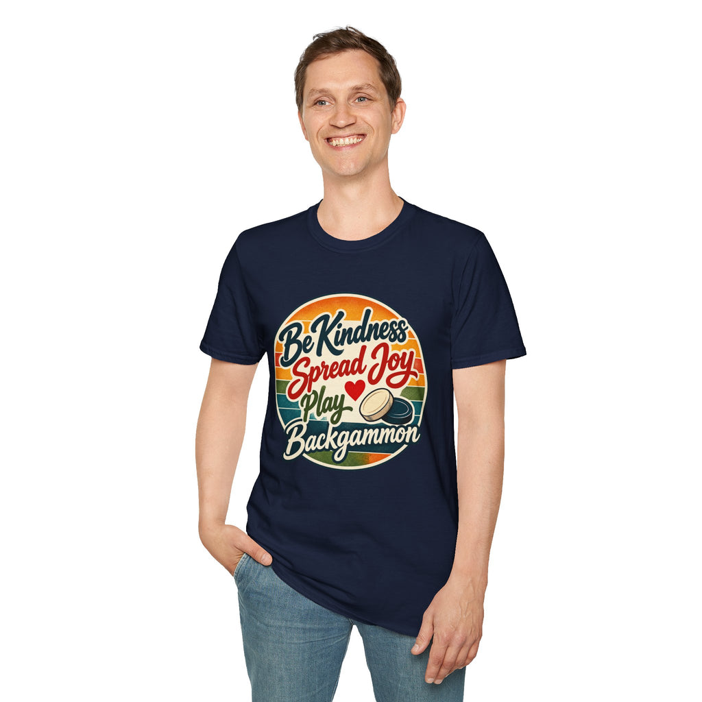 Backgammon T-Shirt — “Be Kindness Spread Joy Play Backgammon 2” Retro Graphic Tee