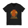 Cats & Backgammon V‑Neck Tee — Vintage Retro Cat Graphic Shirt