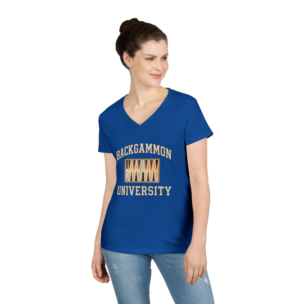 Backgammon University 2 Ladies' V-Neck T-Shirt — Backgammon Board Graphic Tee