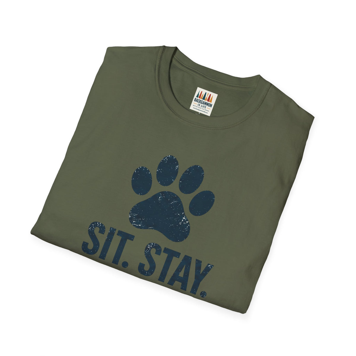 Backgammon T-Shirt — "Sit. Stay. Play Backgammon" Paw Print Tee