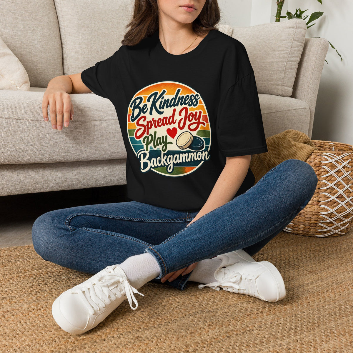 Backgammon T-Shirt — “Be Kindness Spread Joy Play Backgammon 2” Retro Graphic Tee