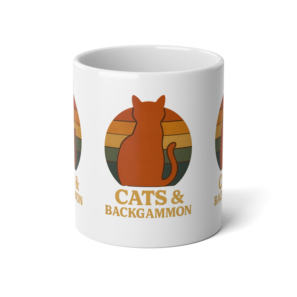 Cats & Backgammon 20oz Jumbo Mug — Retro Cat Silhouette Coffee Cup