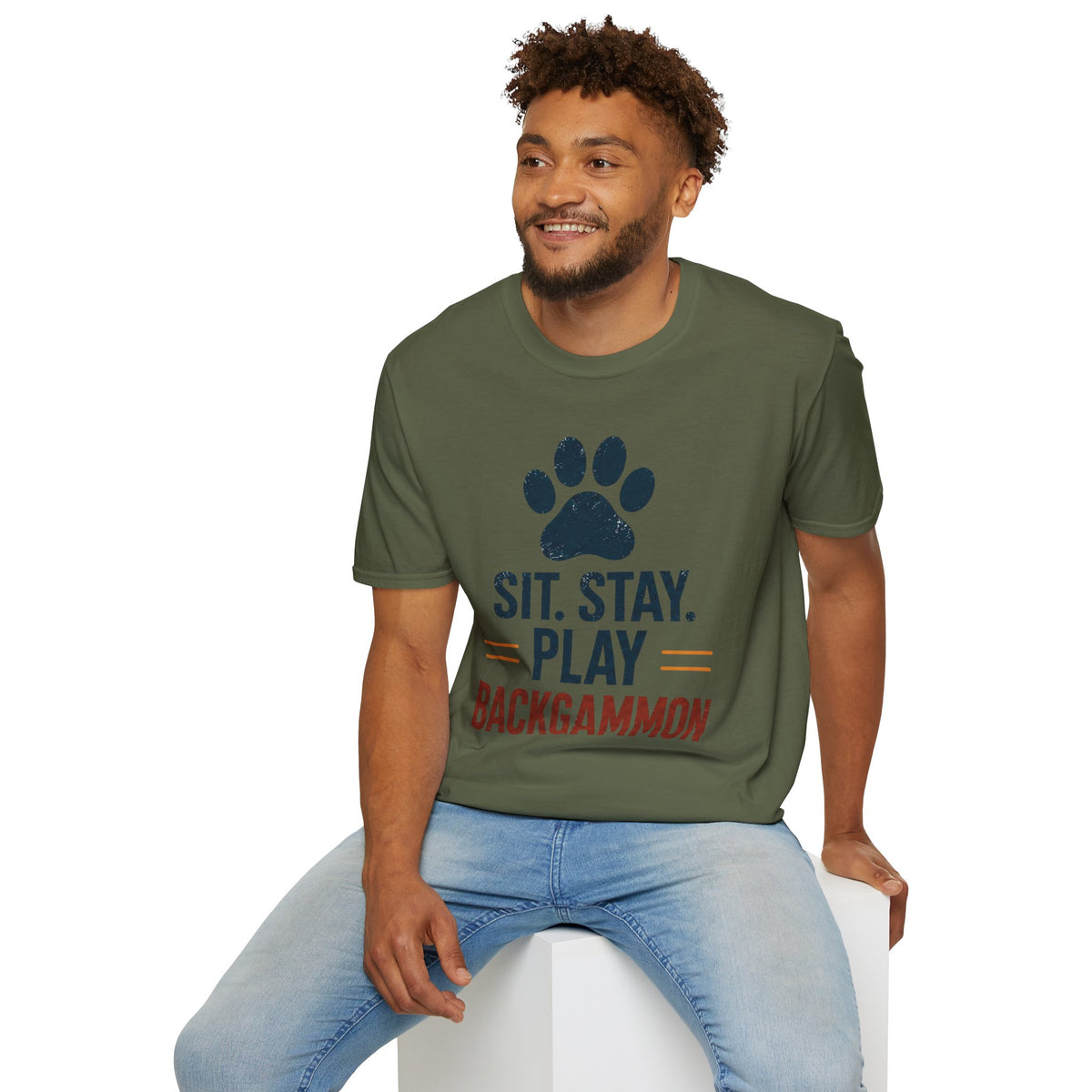 Backgammon T-Shirt — "Sit. Stay. Play Backgammon" Paw Print Tee