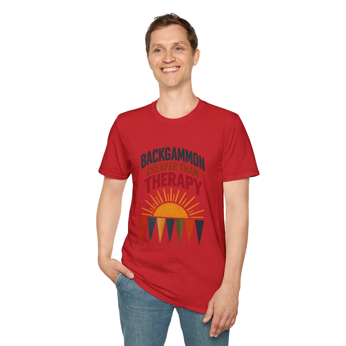 Backgammon Cheaper Than Therapy T-Shirt – Retro Sunset Board Game Tee