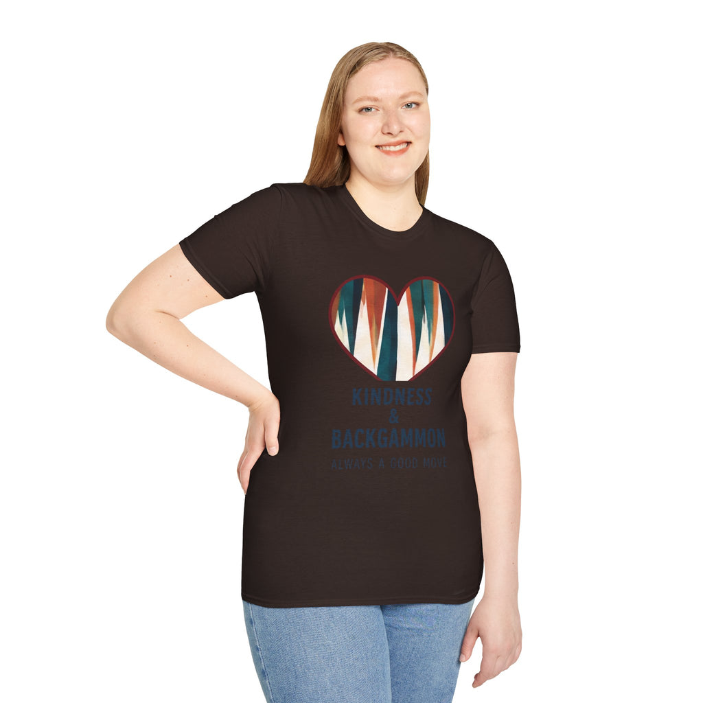 Backgammon Heart T-Shirt — "Kindness & Backgammon: Always a Good Move"
