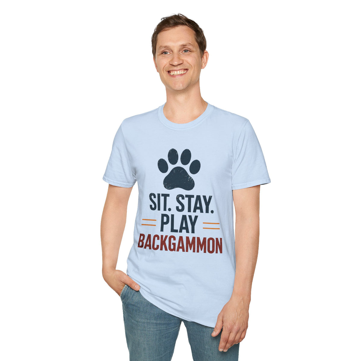 Backgammon T-Shirt — "Sit. Stay. Play Backgammon" Paw Print Tee