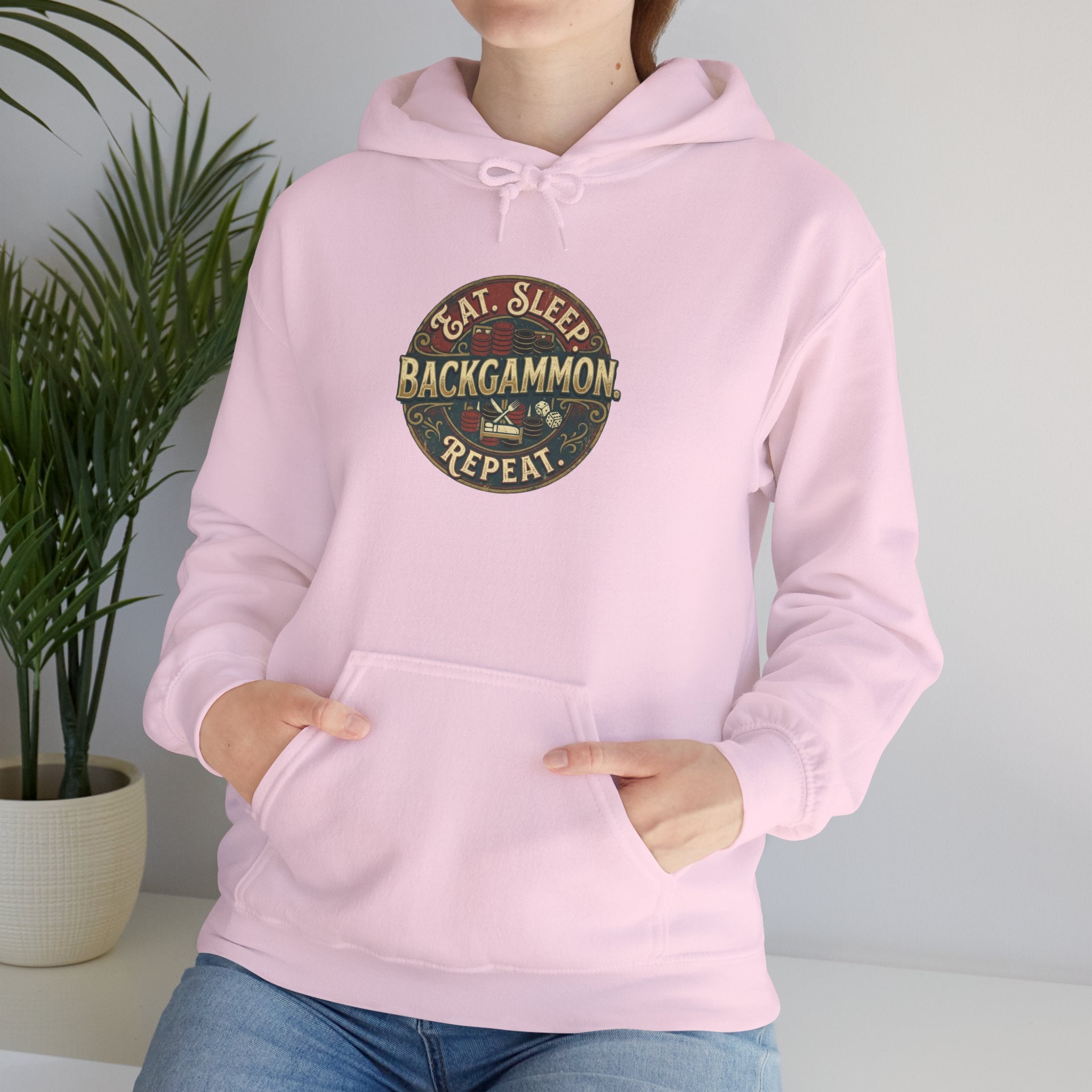 Eat. Sleep. Backgammon. Repeat. Unisex Heavy Blend™ Hooded Sweatshirt - Vintage Game Night Sweatshirt
