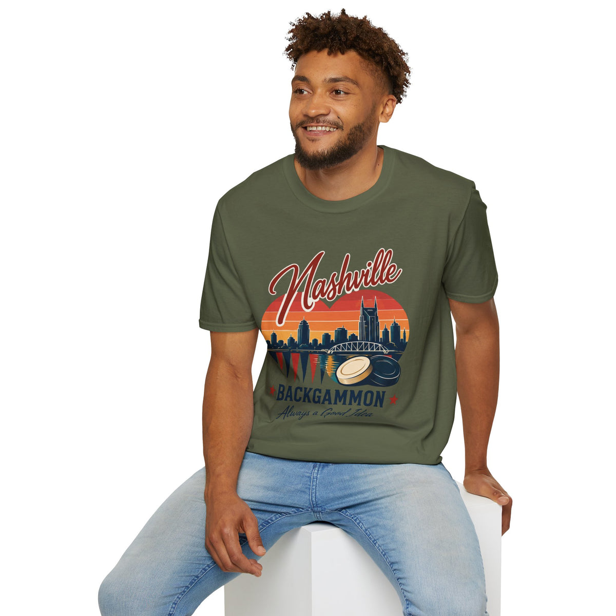 Nashville Backgammon T‑Shirt — Vintage Skyline Game Night Tee