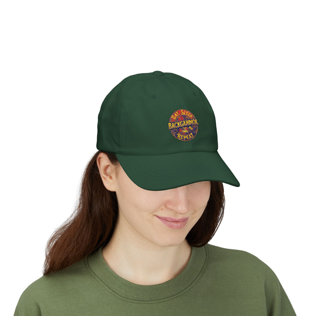 Eat. Sleep. Backgammon. Repeat. Cap — Embroidered Baseball Hat