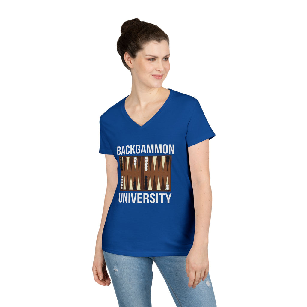 Backgammon University Ladies' V-Neck T-Shirt — Backgammon Board Graphic Tee