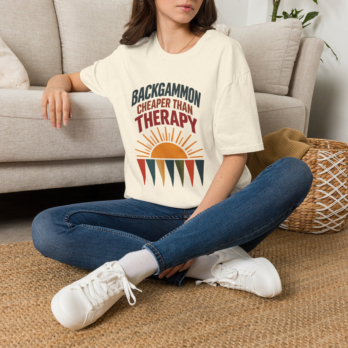 Backgammon Cheaper Than Therapy T-Shirt – Retro Sunset Board Game Tee