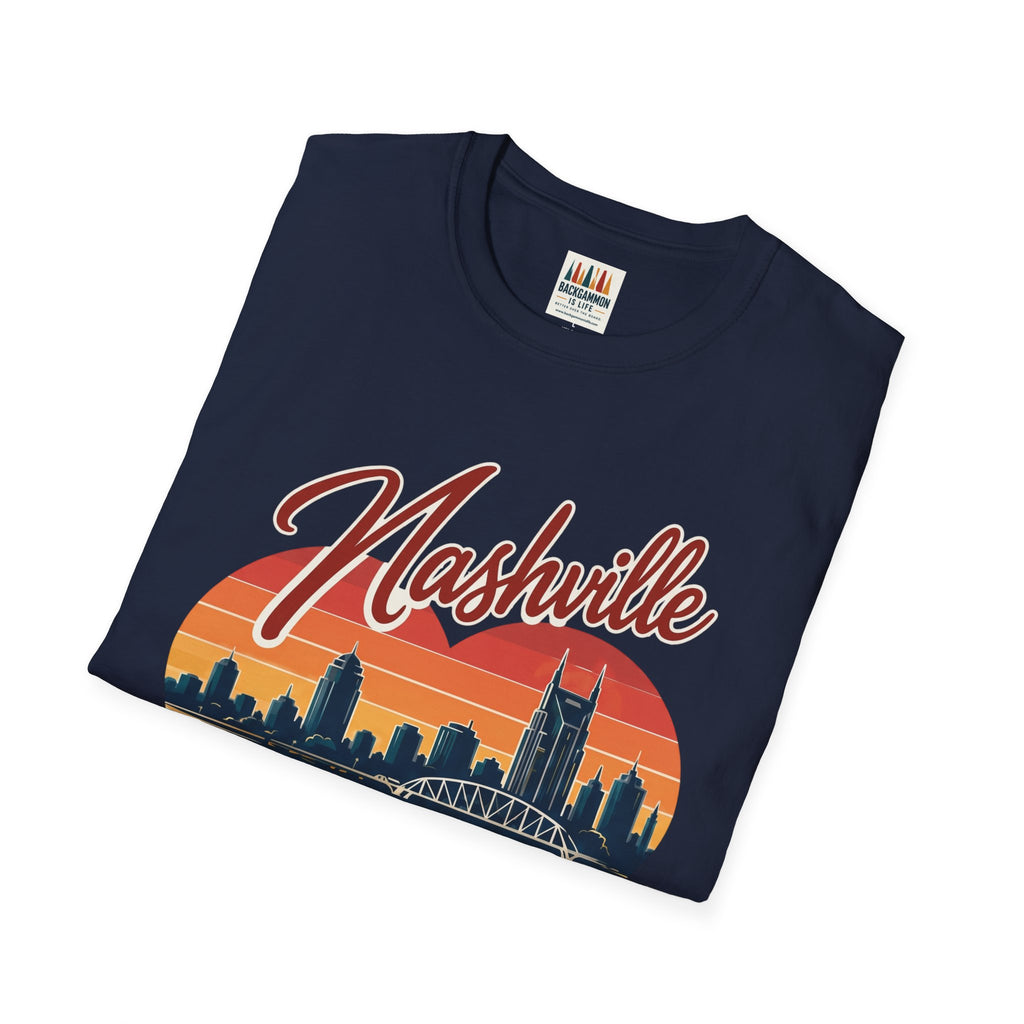 Nashville Backgammon T‑Shirt — Vintage Skyline Game Night Tee