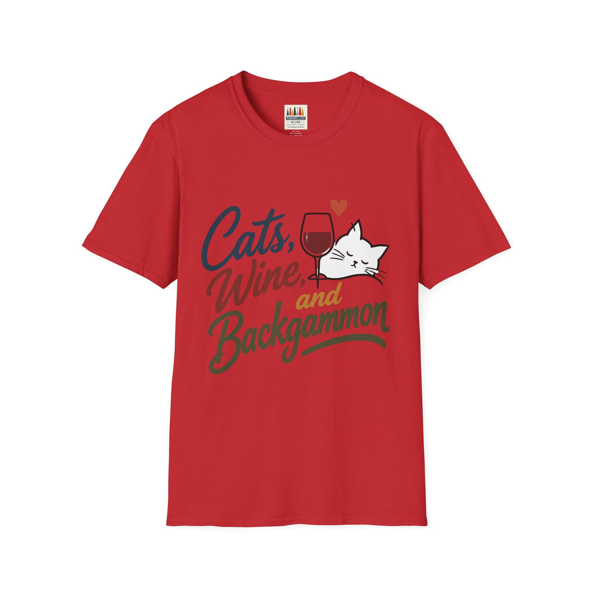 Cats, Wine & Backgammon T-Shirt — Funny Cat Lover Graphic Tee