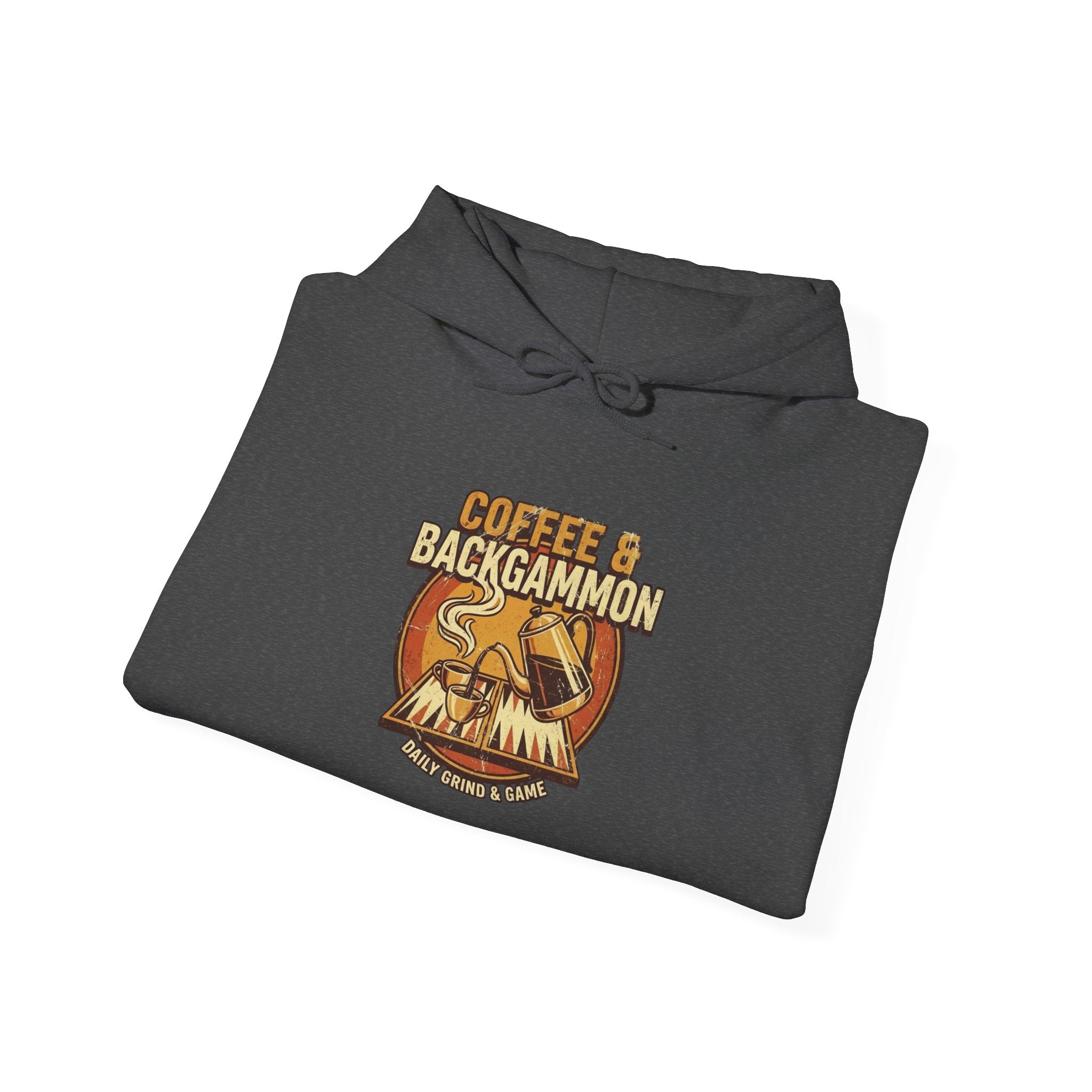 Coffee & Backgammon Unisex Heavy Blend™ Hooded Sweatshirt — Retro Coffee Lovers Game Night Sweatshirt
