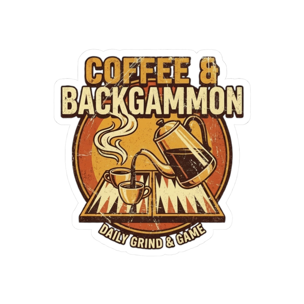 Coffee & Backgammon Kiss-Cut Sticker — Daily Grind & Game Decal