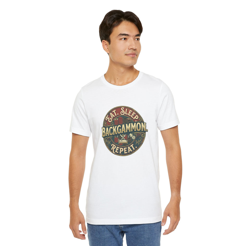Eat. Sleep. Backgammon. Repeat. Unisex Jersey T-Shirt — Vintage Game Tee