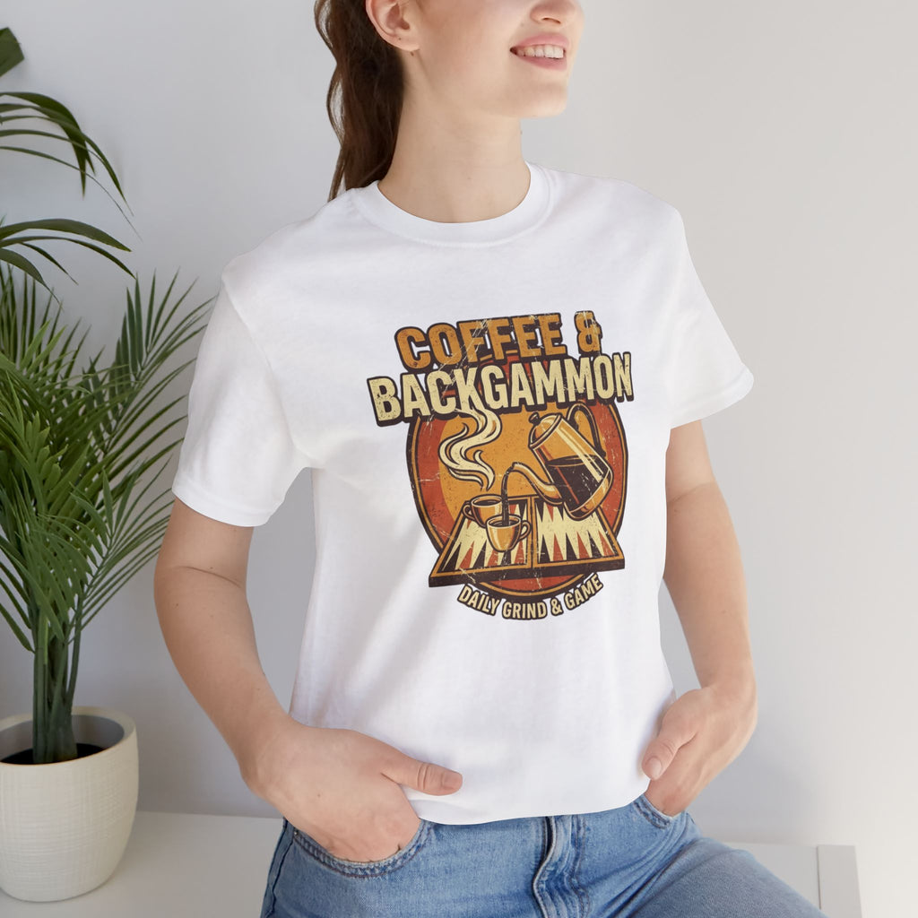 Coffee & Backgammon Unisex Jersey T-Shirt— Retro Game Night Tee
