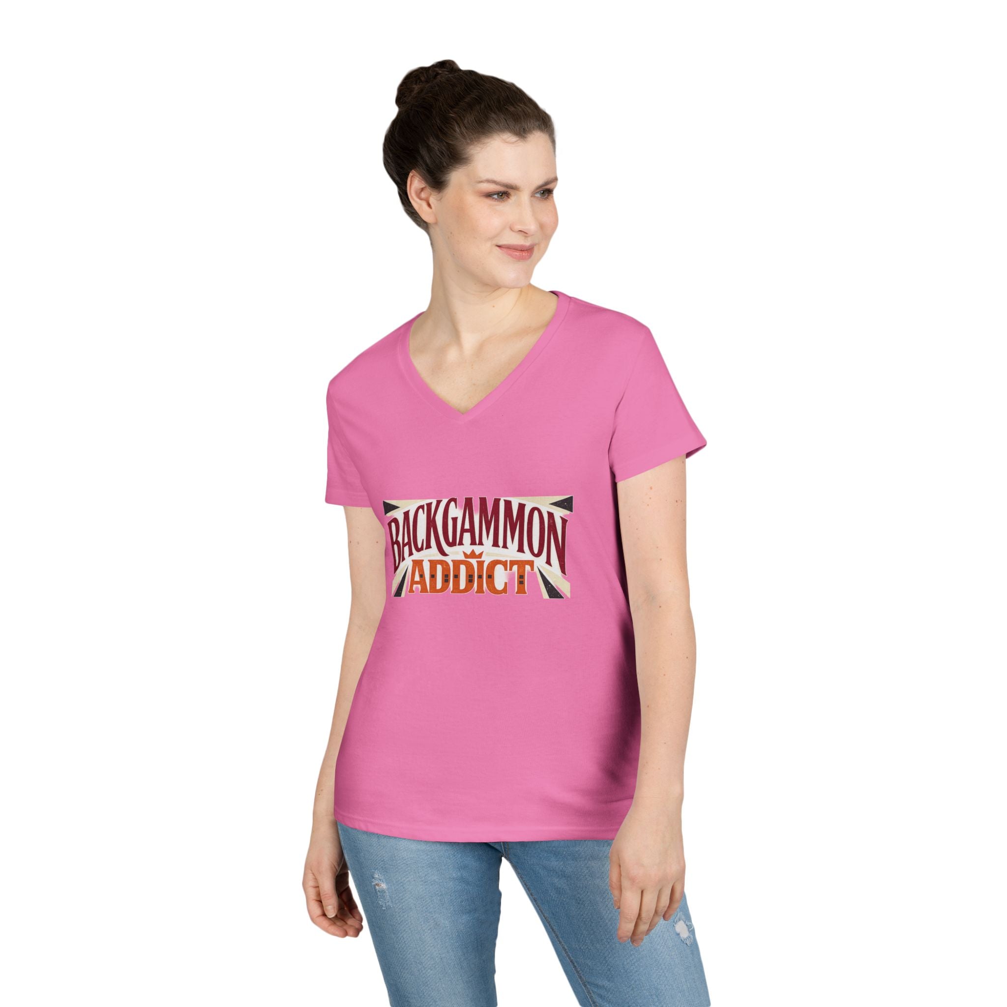 Backgammon Addict Ladies' V-Neck T-Shirt — Retro Game Lover Tee