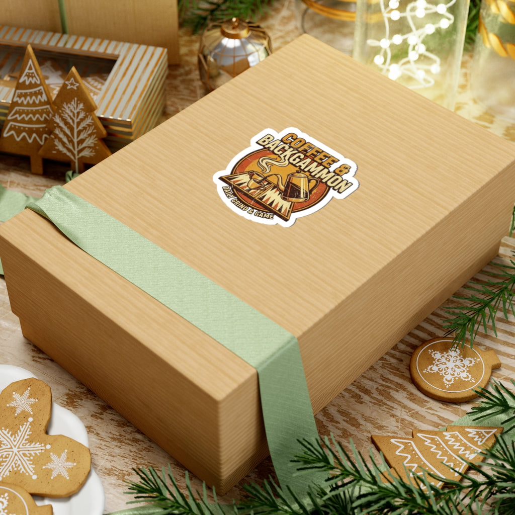 Coffee & Backgammon Kiss-Cut Sticker — Daily Grind & Game Decal
