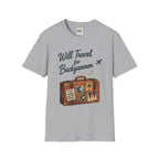 Backgammon Travel T-Shirt — "Will Travel for Backgammon" Vintage Suitcase Design