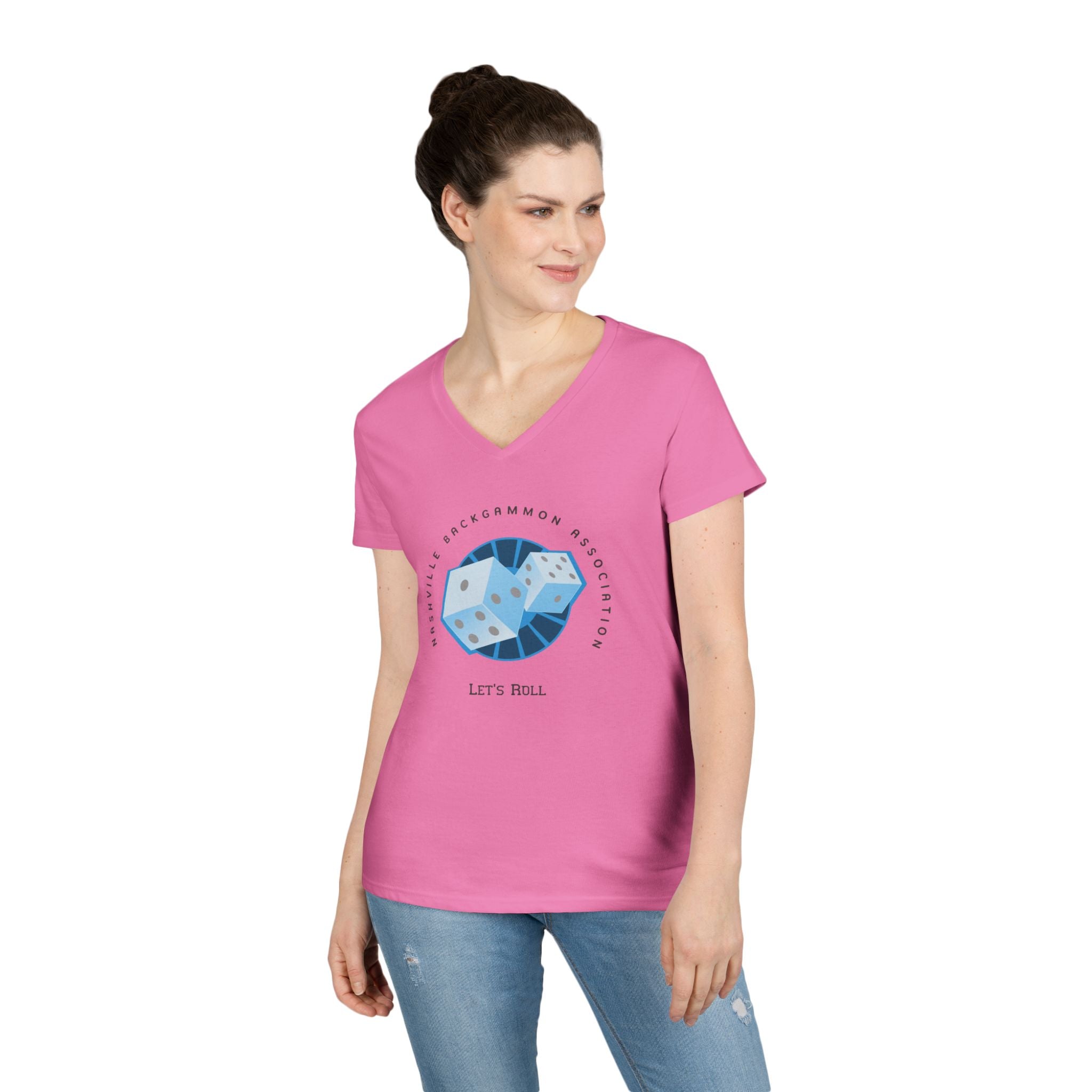 Nashville Backgammon Association Ladies' V-Neck T-Shirt — 'Let's Roll'  Gaming Tee
