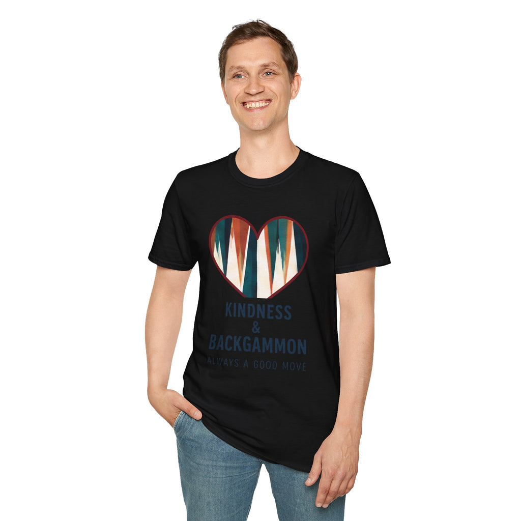 Backgammon Heart T-Shirt — "Kindness & Backgammon: Always a Good Move"
