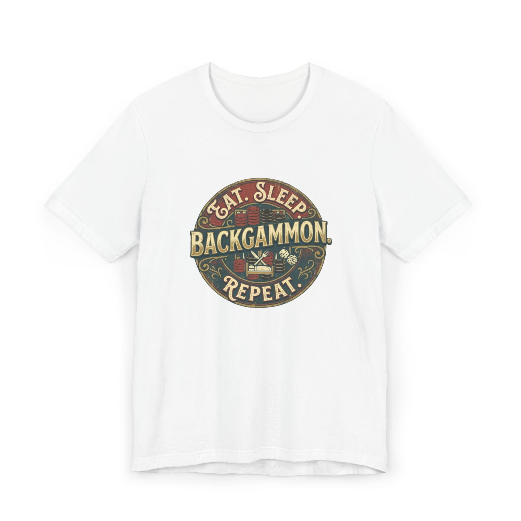 Eat. Sleep. Backgammon. Repeat. Unisex Jersey T-Shirt — Vintage Game Tee