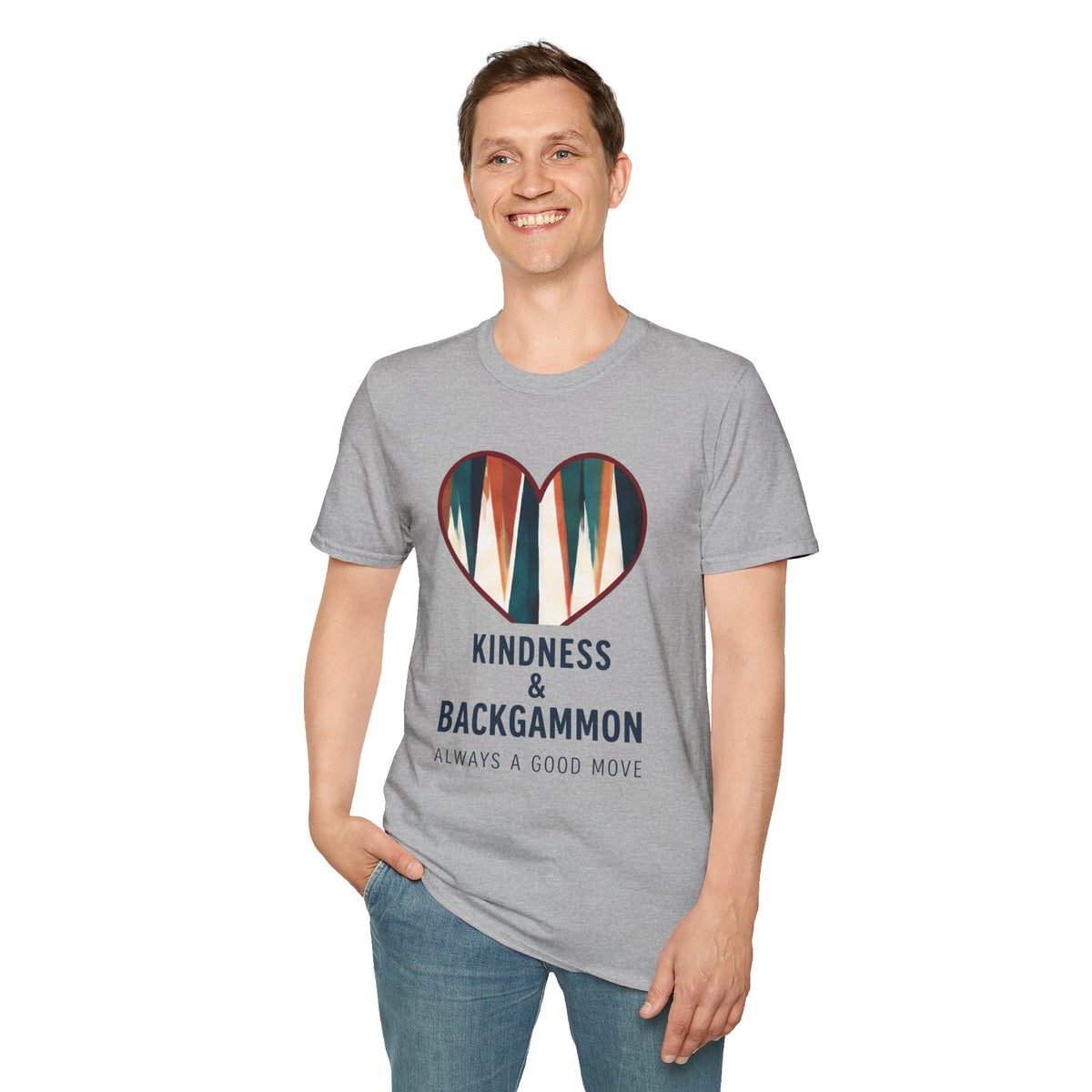 Backgammon Heart T-Shirt — "Kindness & Backgammon: Always a Good Move"