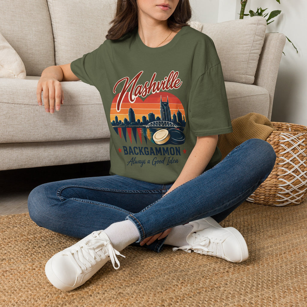 Nashville Backgammon T‑Shirt — Vintage Skyline Game Night Tee