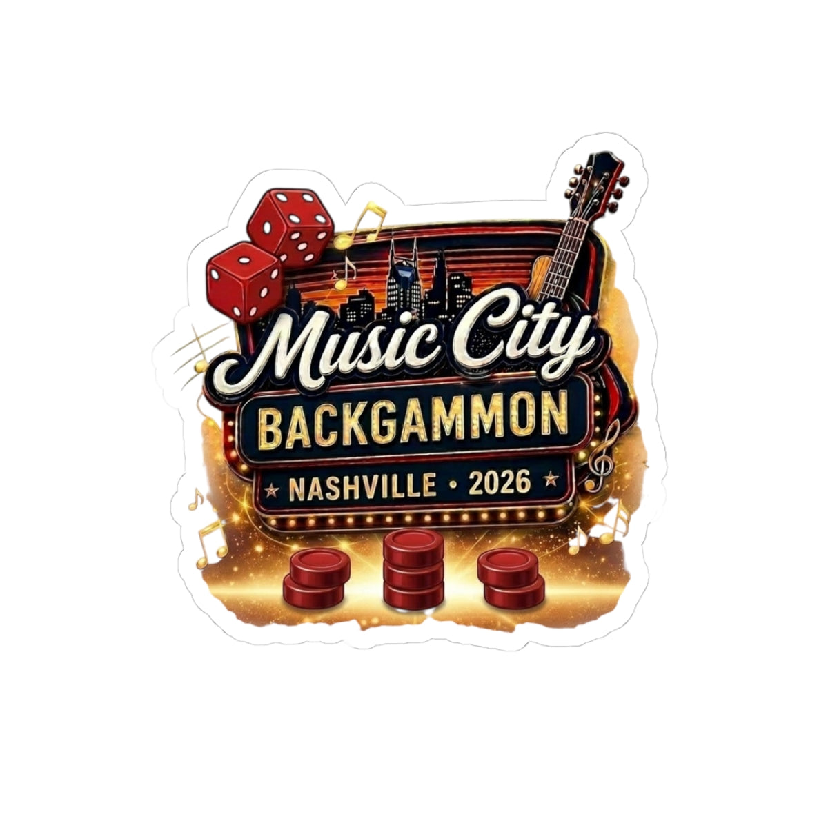 Music City Backgammon Kiss-Cut Sticker — Nashville 2026 Logo
