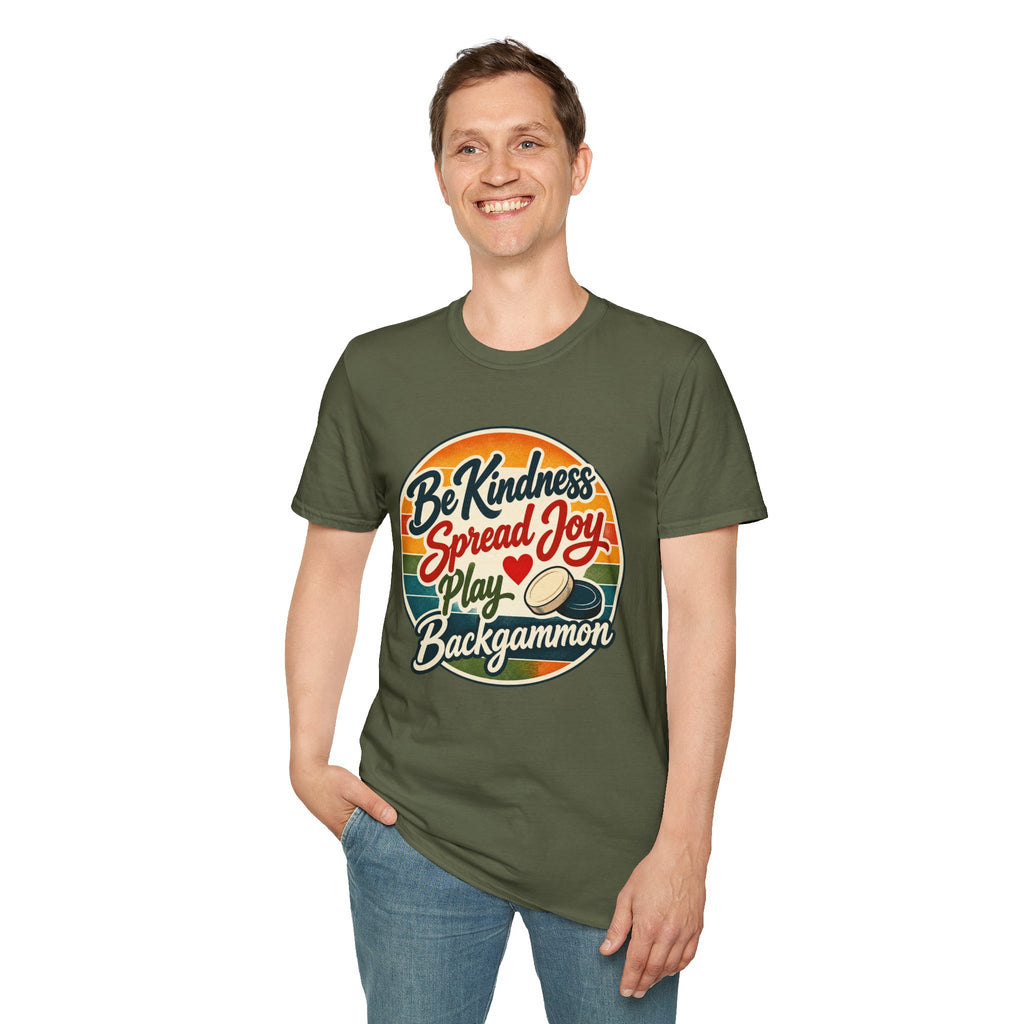 Backgammon T-Shirt — “Be Kindness Spread Joy Play Backgammon 2” Retro Graphic Tee
