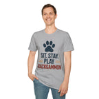 Backgammon T-Shirt — "Sit. Stay. Play Backgammon" Paw Print Tee