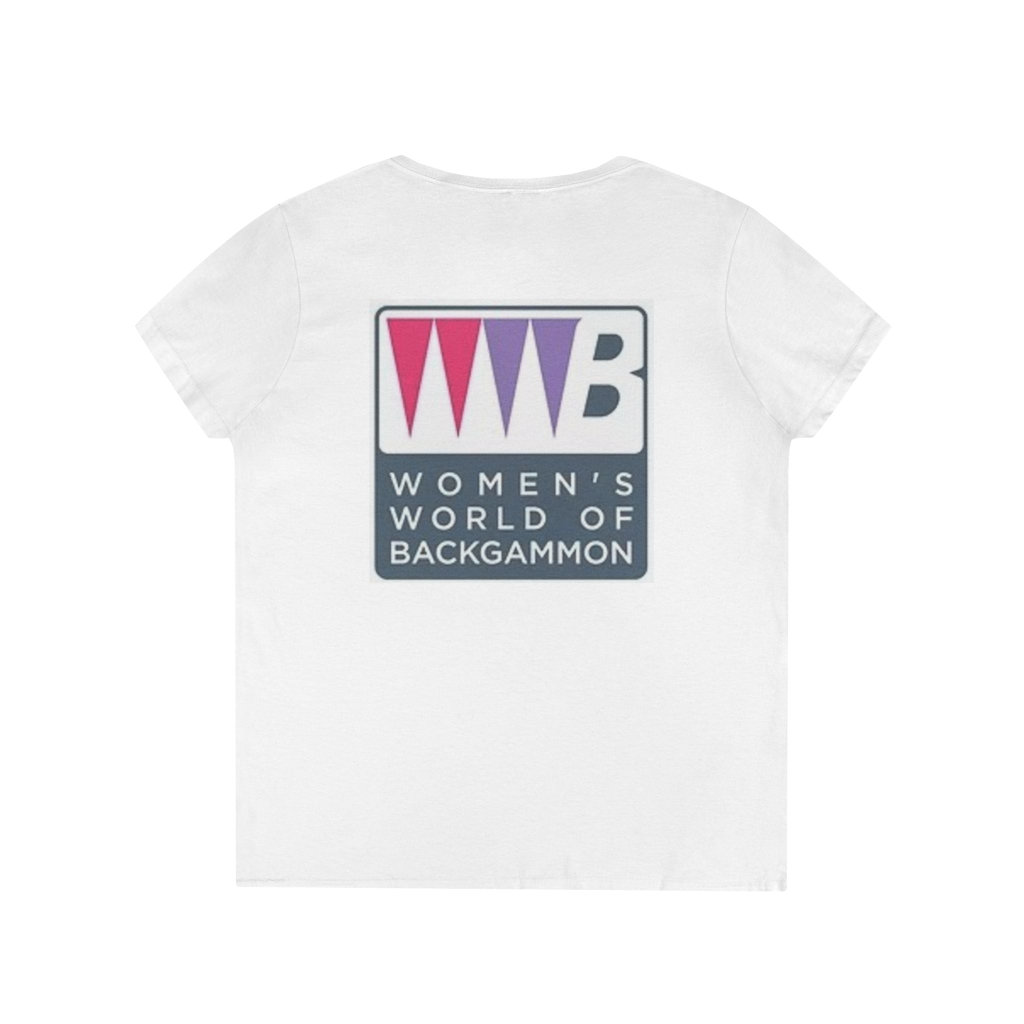 Women's World of Backgammon V-Neck T-Shirt — Ladies Backgammon Logo Tee