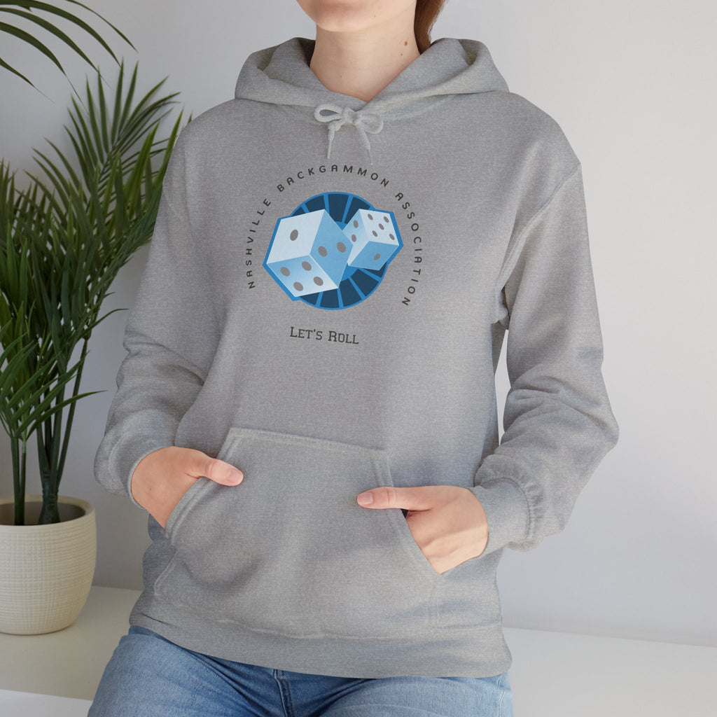 Nashville Backgammon Association Hoodie - 'Let's Roll' Blue Dice Graphic Gaming