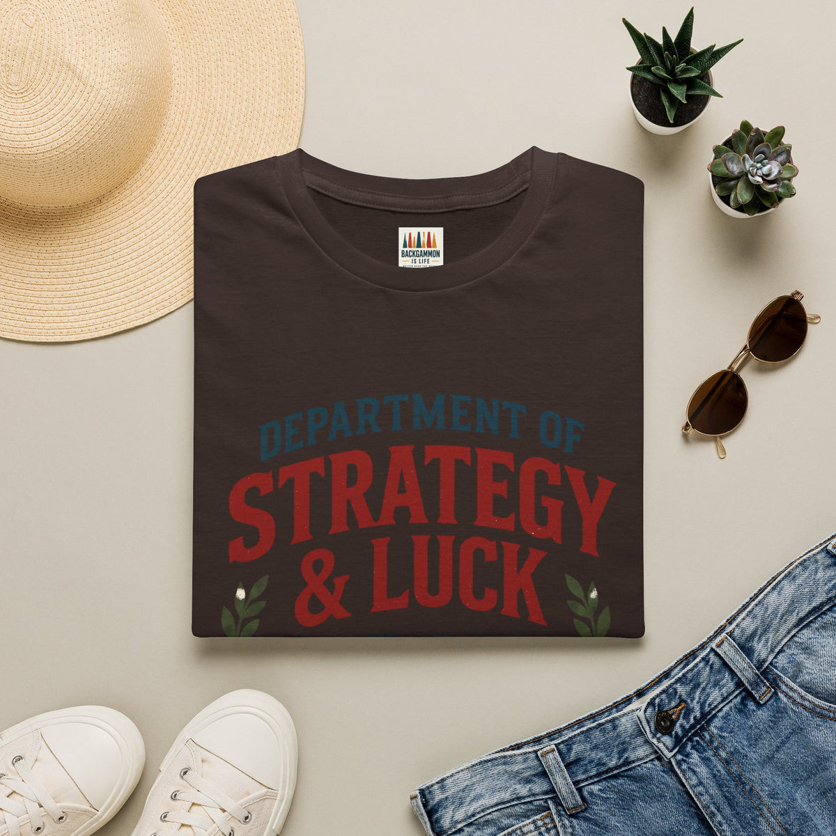 Backgammon T-Shirt — "Department of Strategy & Luck" Vintage Game Tee
