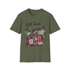Backgammon Travel T-Shirt — "Will Travel for Backgammon" Vintage Suitcase Design