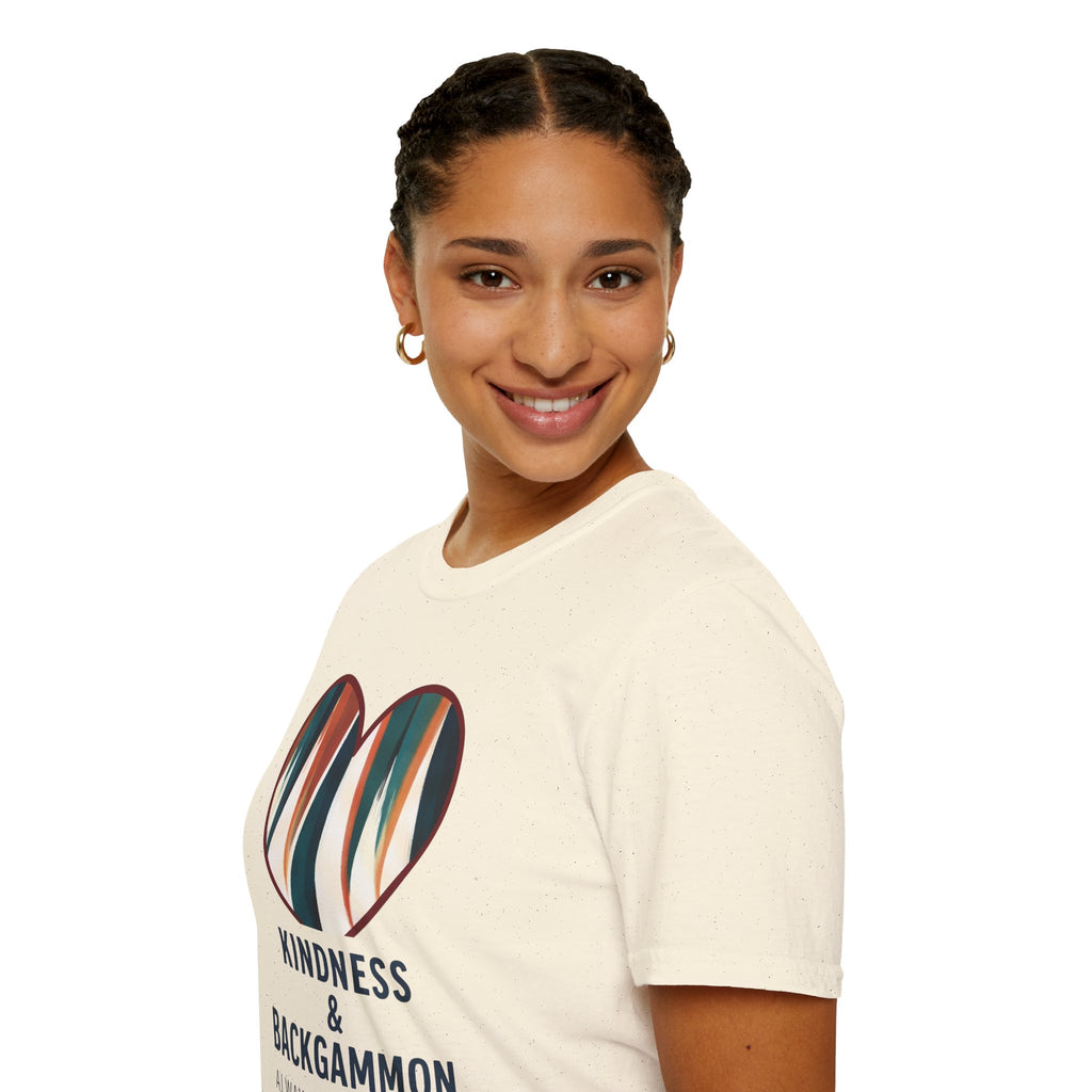 Backgammon Heart T-Shirt — "Kindness & Backgammon: Always a Good Move"