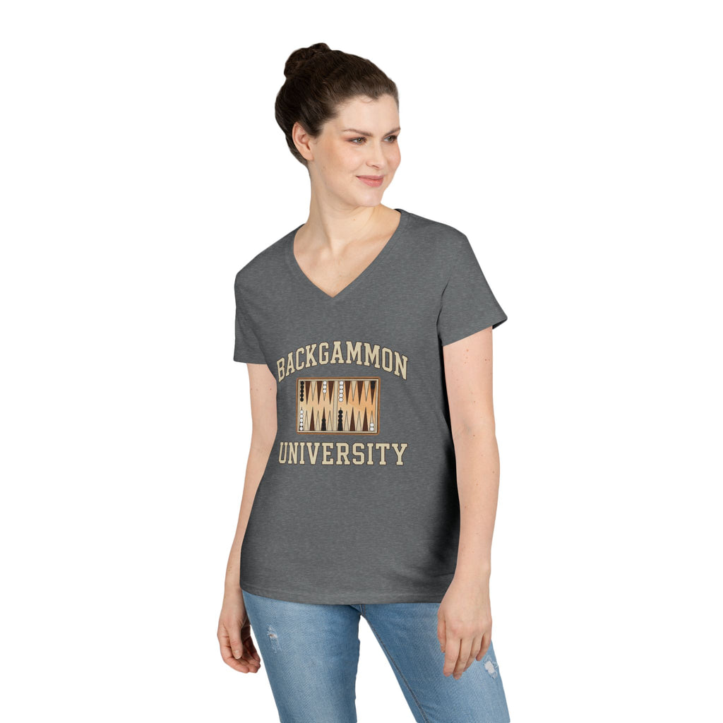 Backgammon University 2 Ladies' V-Neck T-Shirt — Backgammon Board Graphic Tee