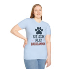 Backgammon T-Shirt — "Sit. Stay. Play Backgammon" Paw Print Tee