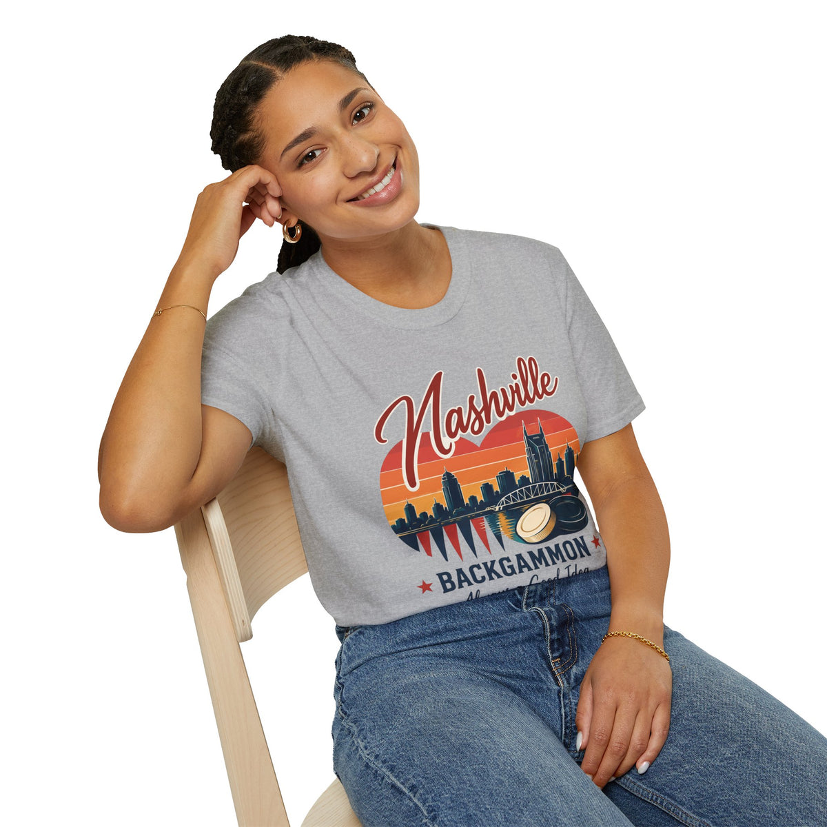 Nashville Backgammon T‑Shirt — Vintage Skyline Game Night Tee