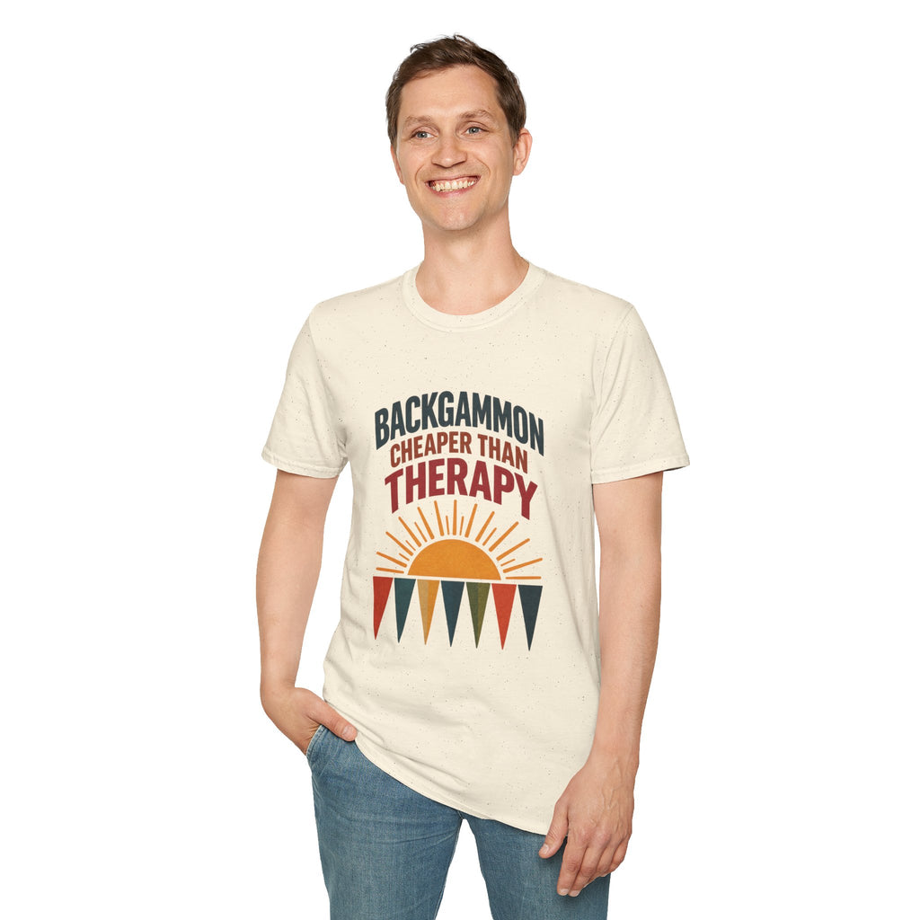 Backgammon Cheaper Than Therapy T-Shirt – Retro Sunset Board Game Tee
