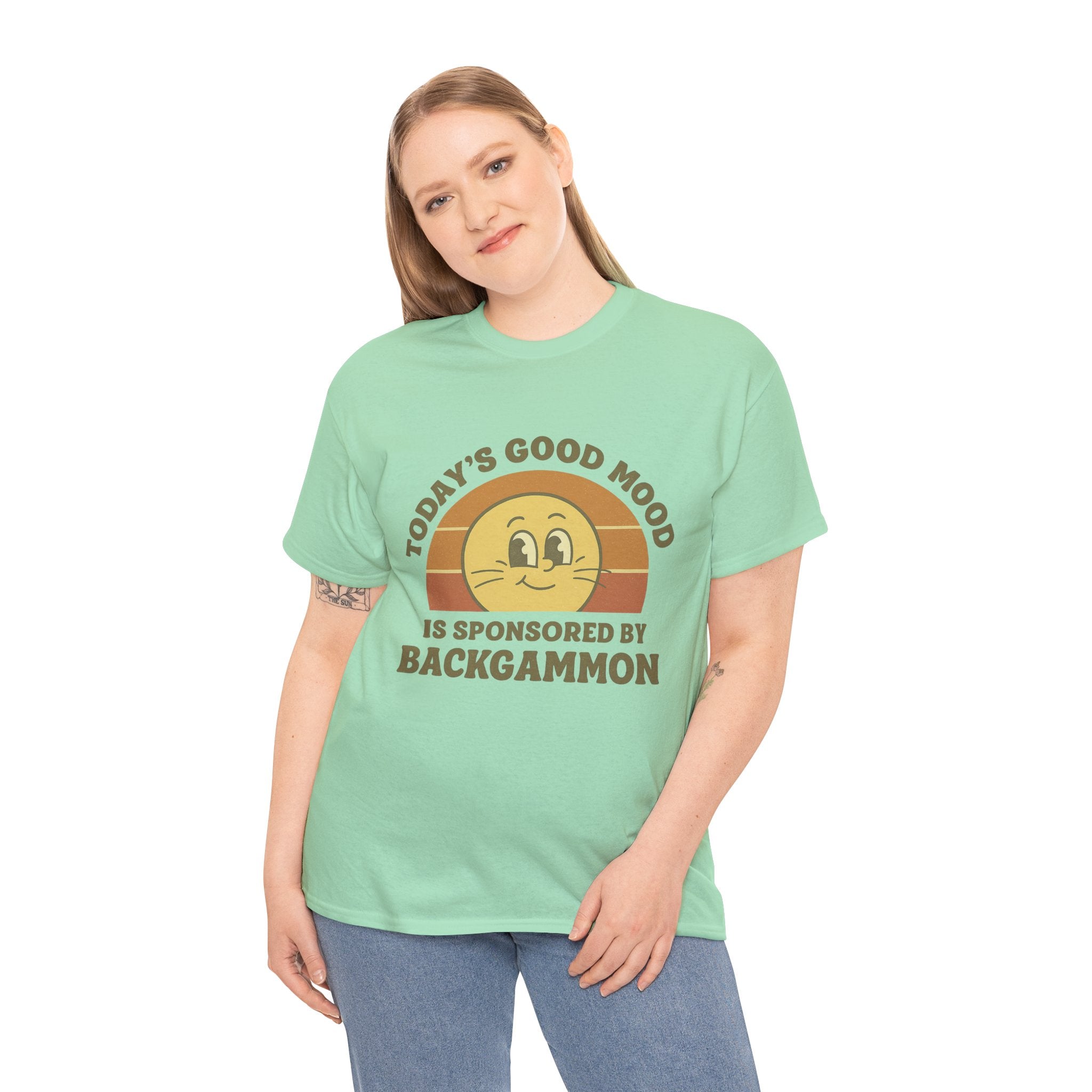 "Today’s Good Mood Is Sponsored by Backgammon" T-Shirt | Retro Smiley Tee