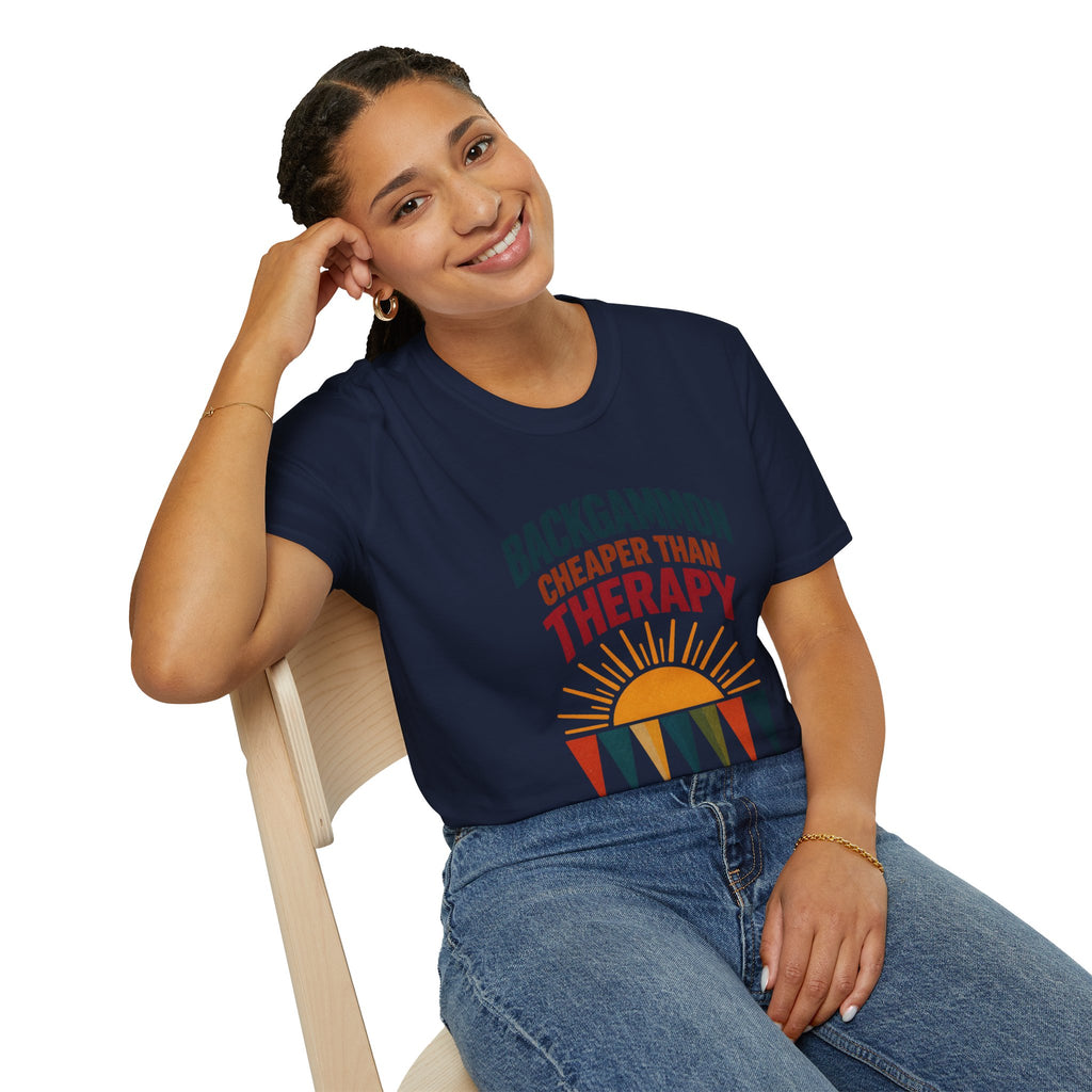 Backgammon Cheaper Than Therapy T-Shirt – Retro Sunset Board Game Tee